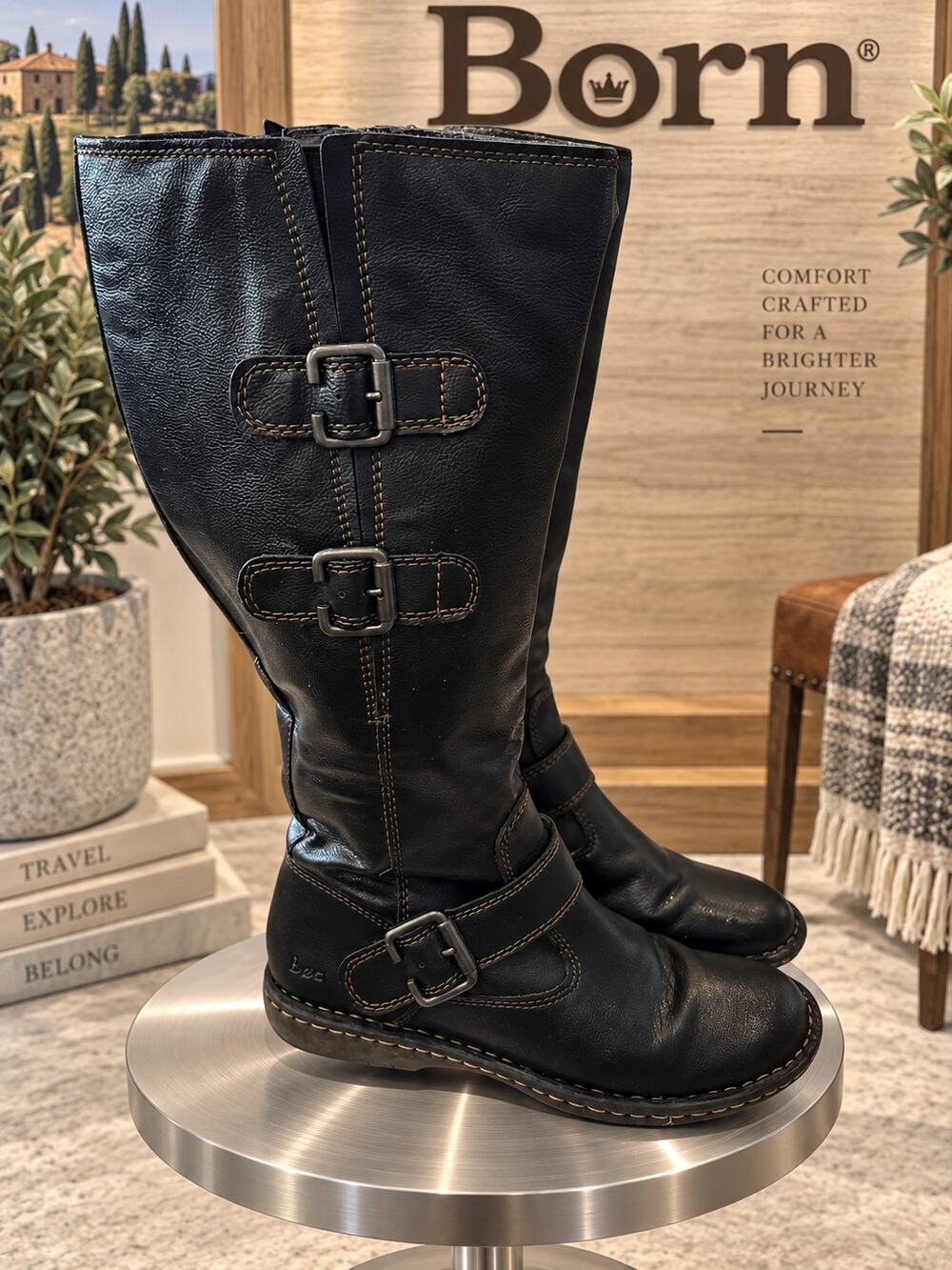 b.o.c. Born Concept Cleo Black Tall Buckle Riding Boots Size 6.5M